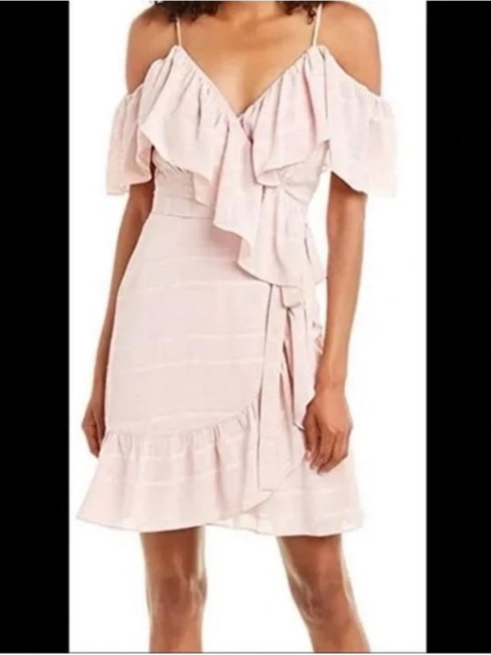 Wayf Dusty Pink Ruffle Cold-Shoulder Mini Dress